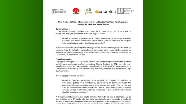 Nota Técnica sobre Definição e Enquadramento das ICTs no Marco Legal de CT&I